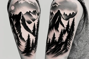 realistic ski mountain near a lake tattoo idea