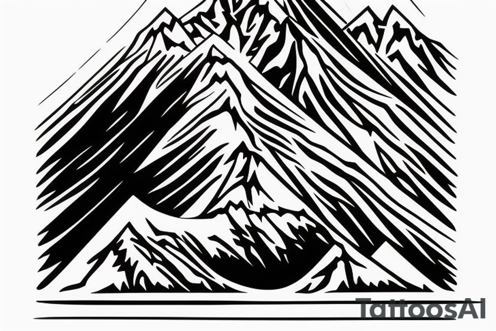 realistic ski mountain near a lake tattoo idea
