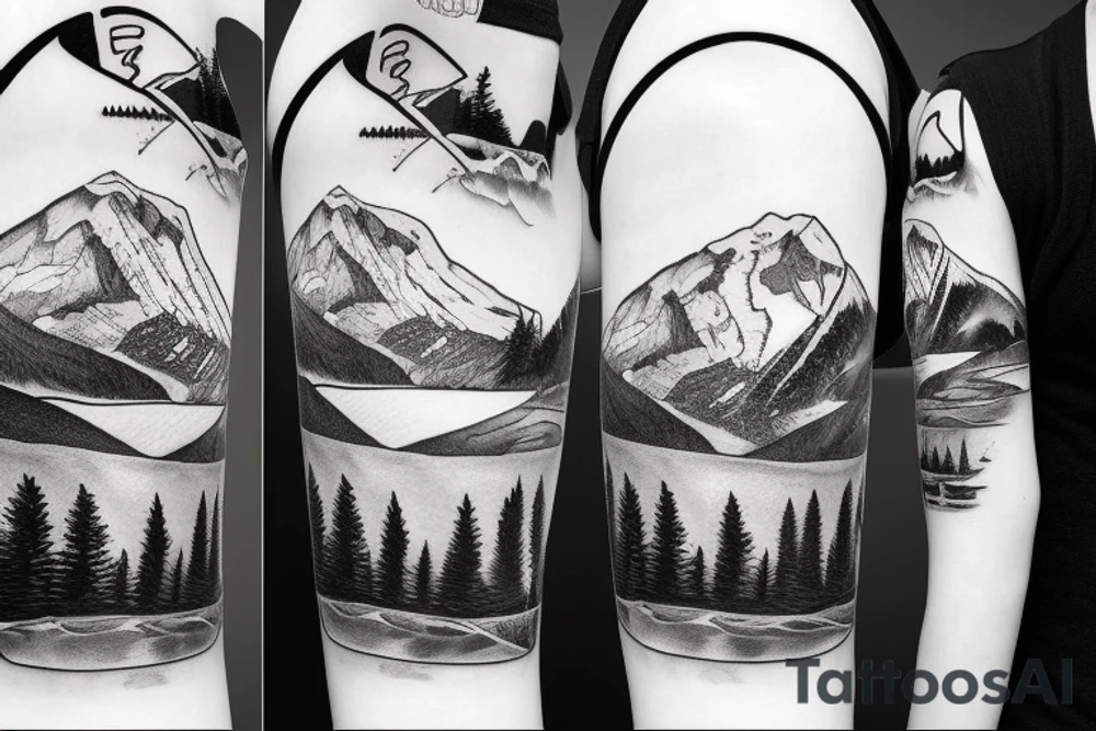 ski mountain near a lake tattoo idea