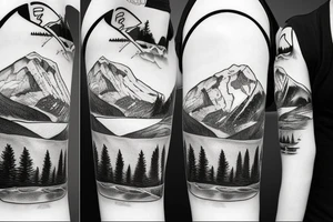 ski mountain near a lake tattoo idea