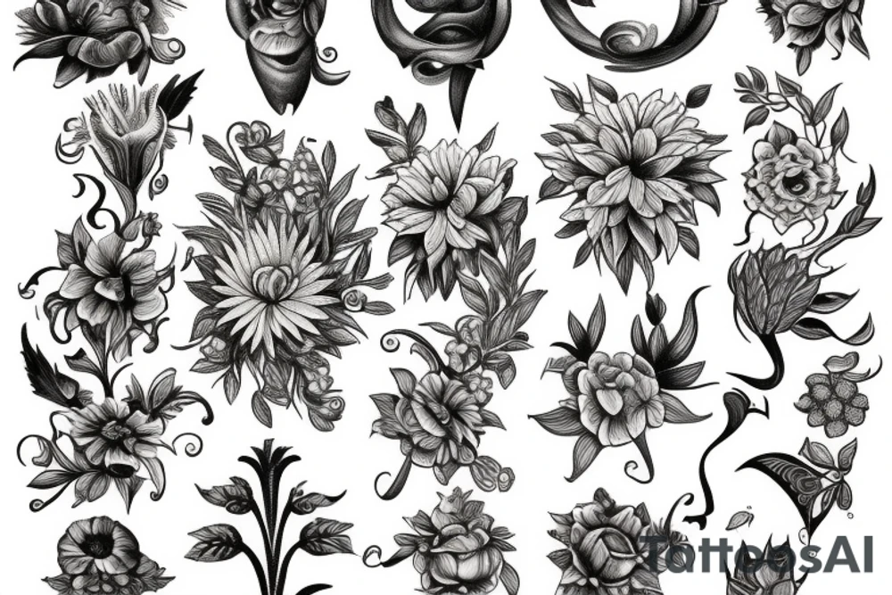 mythological flower bush tattoo idea