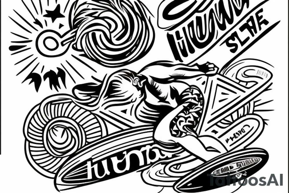 man surfing with hula hoop tattoo idea
