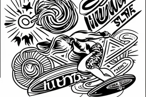 man surfing with hula hoop tattoo idea
