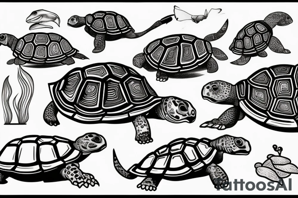 Tortoise standing up on a surfboard tattoo idea