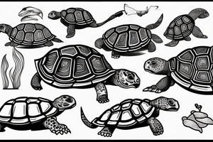 Tortoise standing up on a surfboard tattoo idea