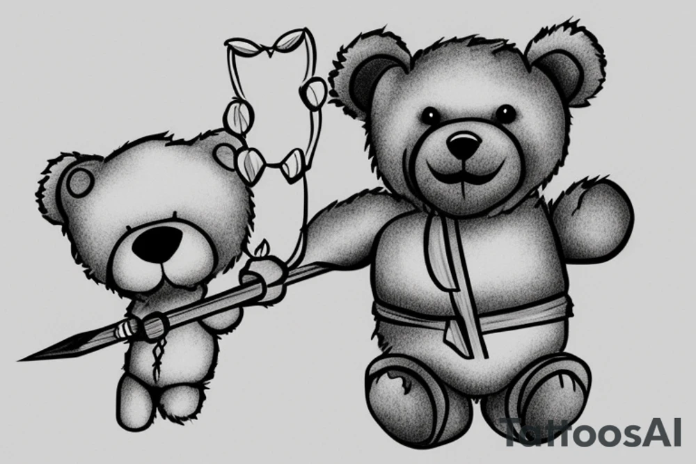 Cute fluffy teddy bear holding a bow and arrow. tattoo idea