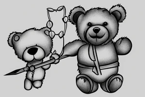 Cute fluffy teddy bear holding a bow and arrow. tattoo idea