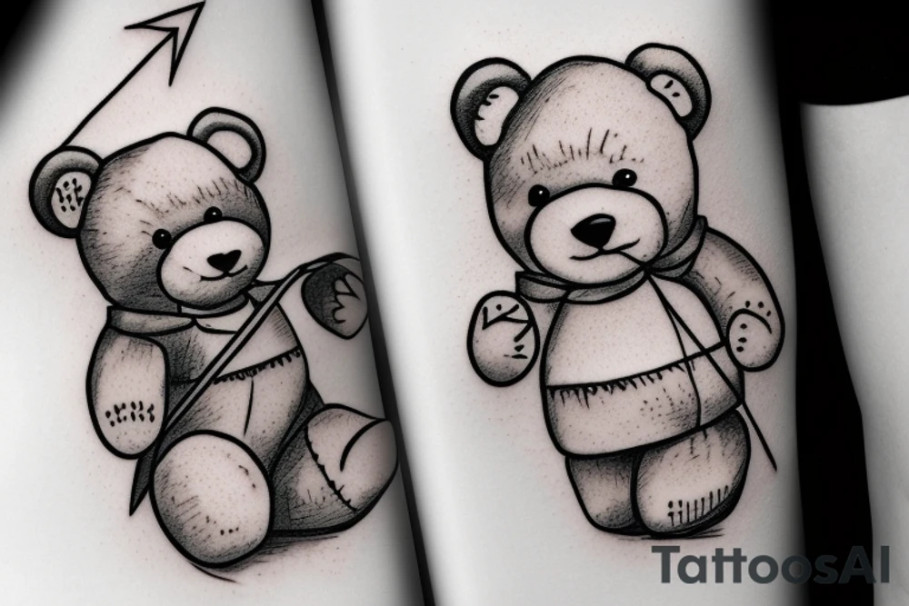 Cute fluffy teddy bear holding a bow and arrow. tattoo idea