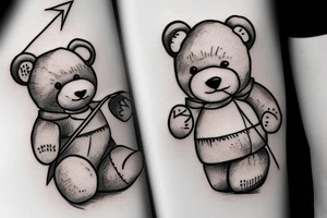 Cute fluffy teddy bear holding a bow and arrow. tattoo idea