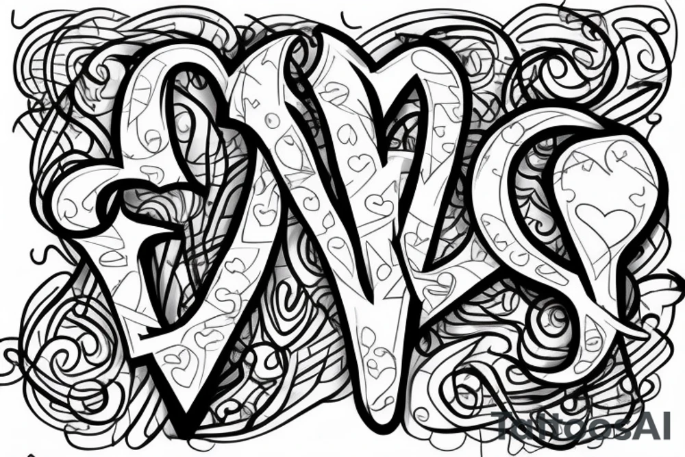 Letters - A and M entangled in each other. Also should include a heart. The letter A should not be easily visible. tattoo idea