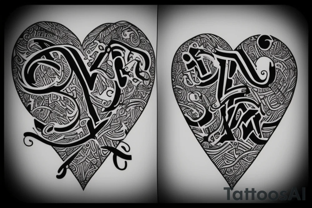 Letters - A and M entangled in each other. Also should include a heart. The letter A should not be easily visible. tattoo idea