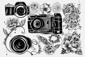 Photographer with a camera on a rainy day listening to music tattoo idea