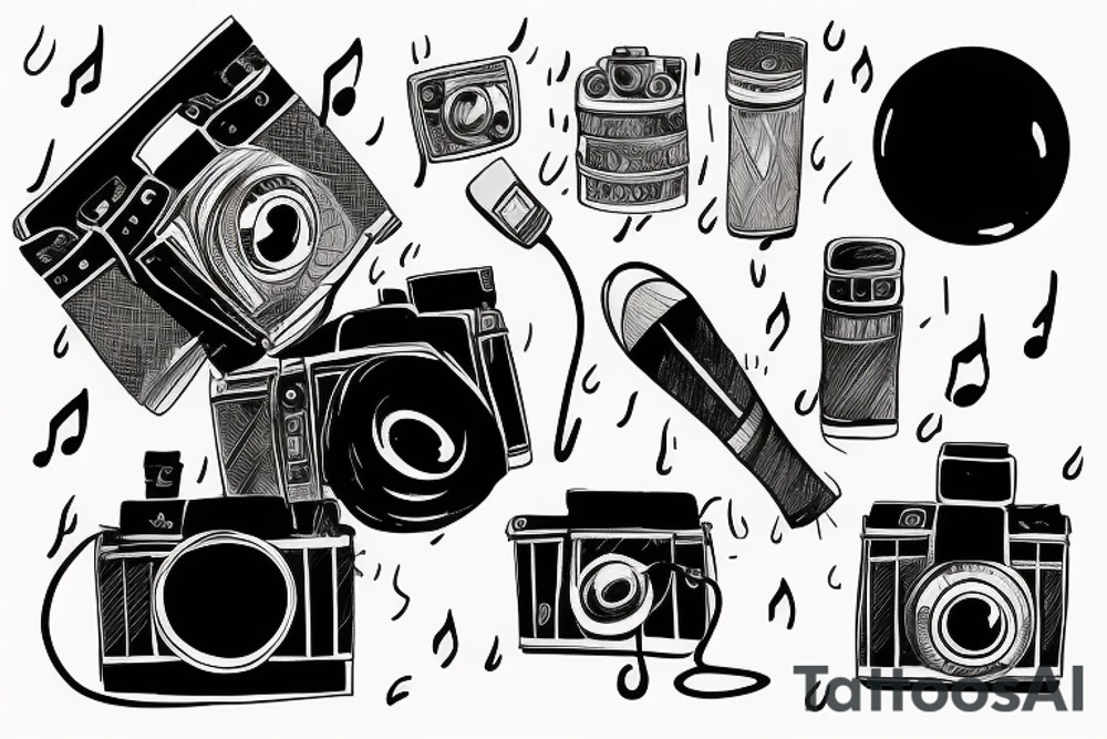 a camera on a rainy day listening to music tattoo idea