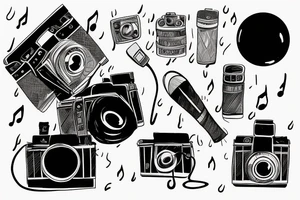 a camera on a rainy day listening to music tattoo idea
