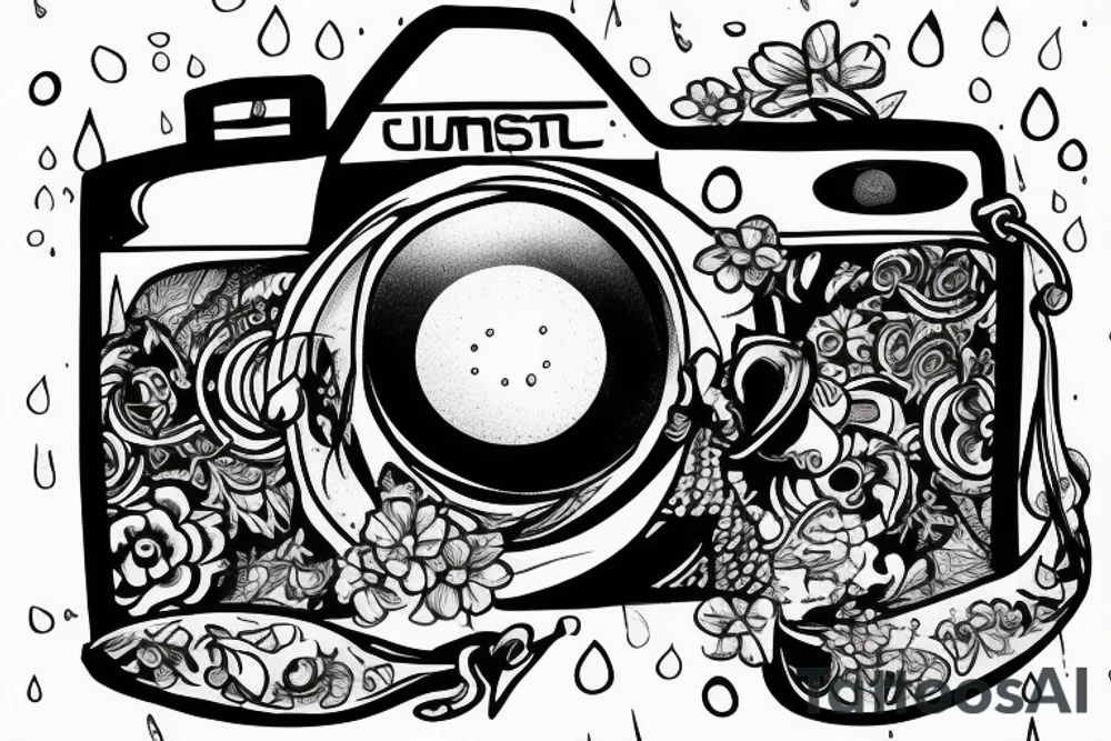 a camera on a rainy day listening to music tattoo idea