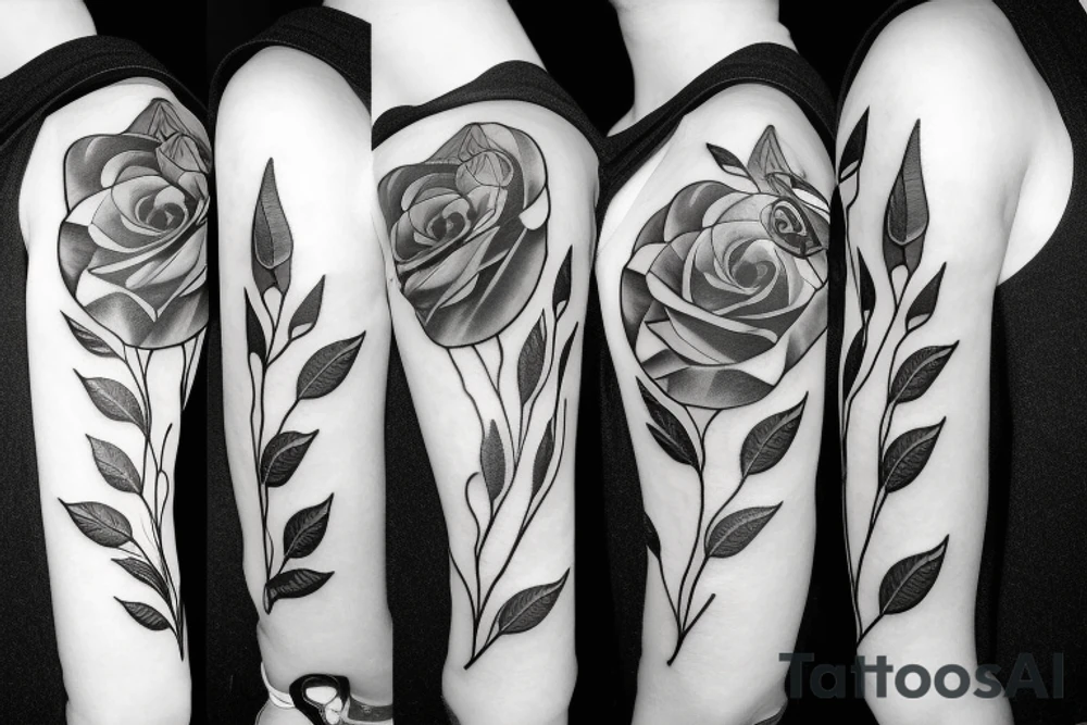 Rose flower with black leaves tattoo idea