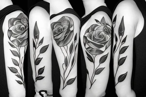 Rose flower with black leaves tattoo idea