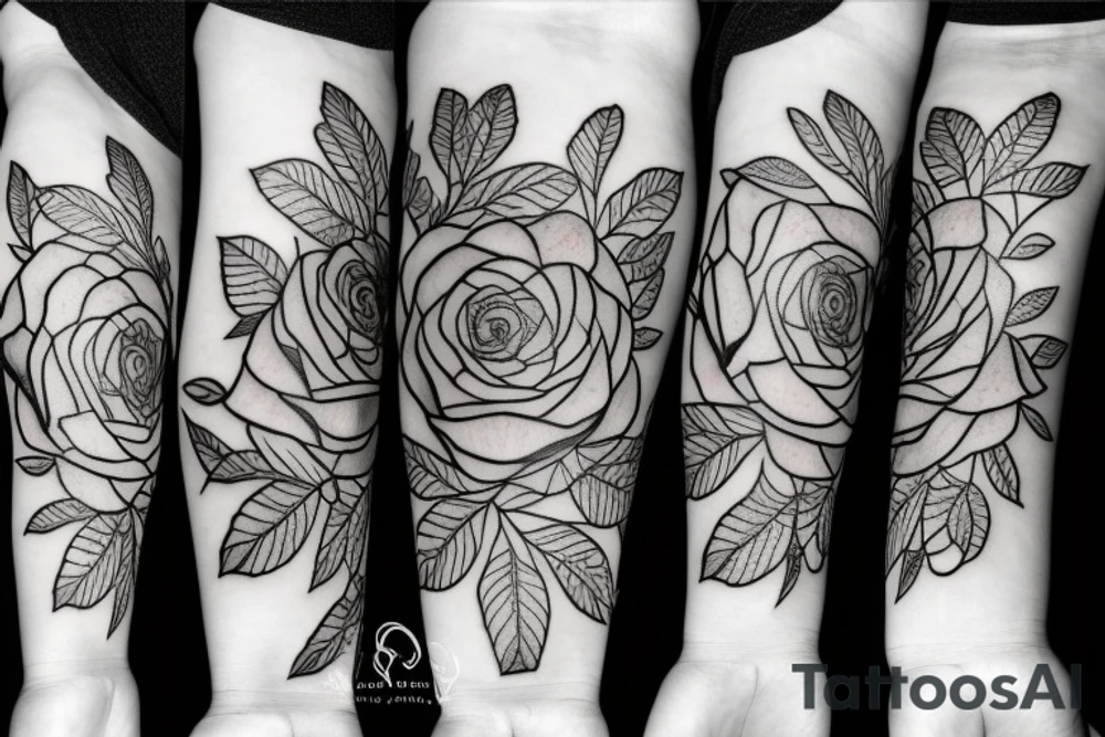 Rose flower with black leaves tattoo idea