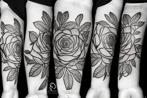 Rose flower with black leaves tattoo idea