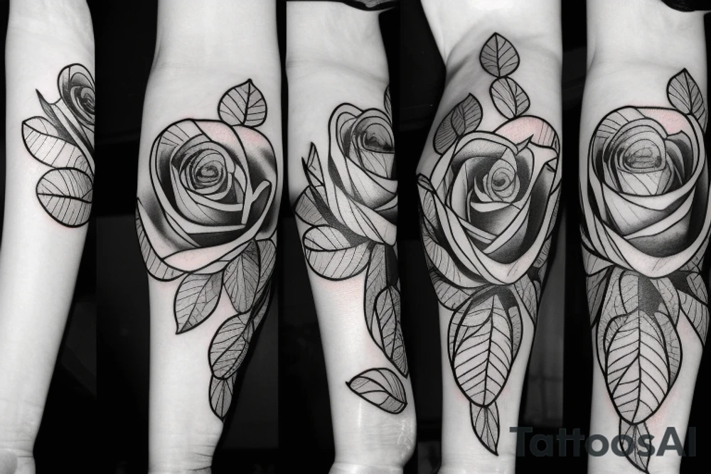 Rose flower with black leaves tattoo idea