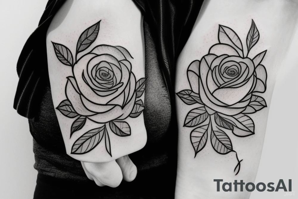 Rose flower with black leaves tattoo idea