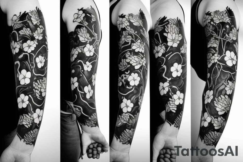 Flower with black leaves tattoo idea