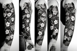Flower with black leaves tattoo idea