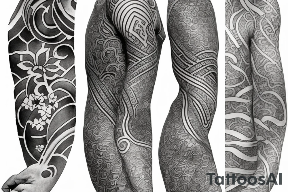temple sleeve with oriental art tattoo idea