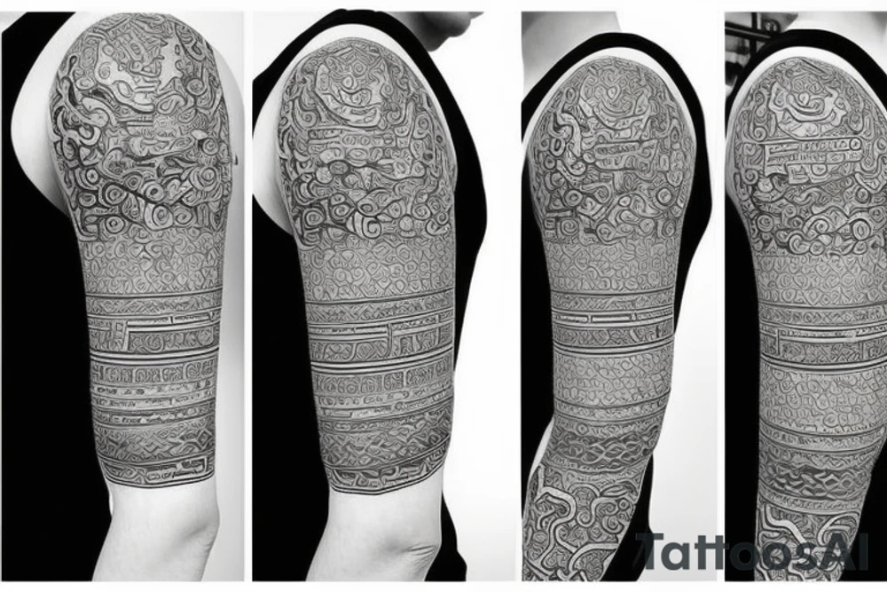 temple sleeve with oriental art tattoo idea