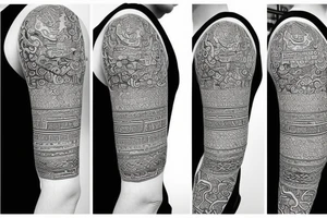 temple sleeve with oriental art tattoo idea