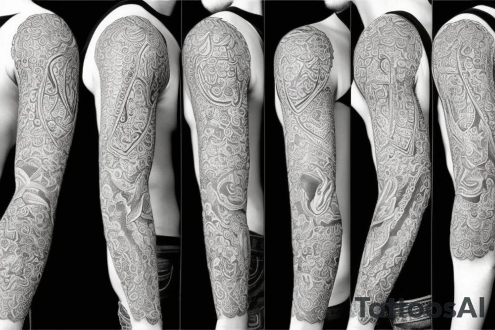 temple sleeve with oriental art tattoo idea
