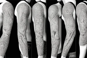temple sleeve with oriental art tattoo idea