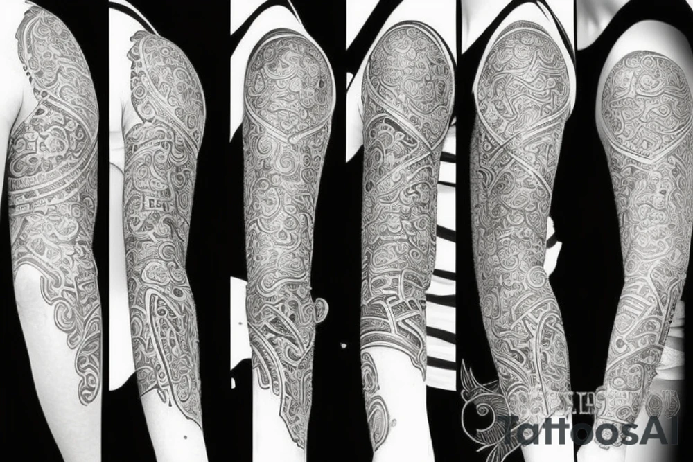 temple sleeve with oriental art tattoo idea