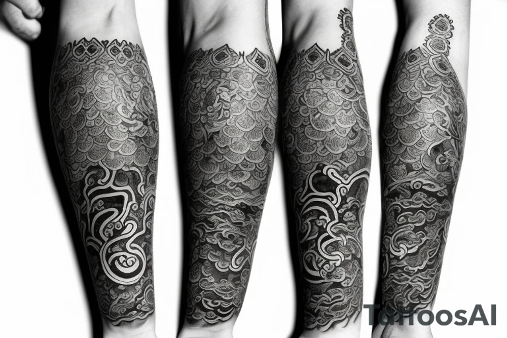 temple sleeve with oriental art tattoo idea