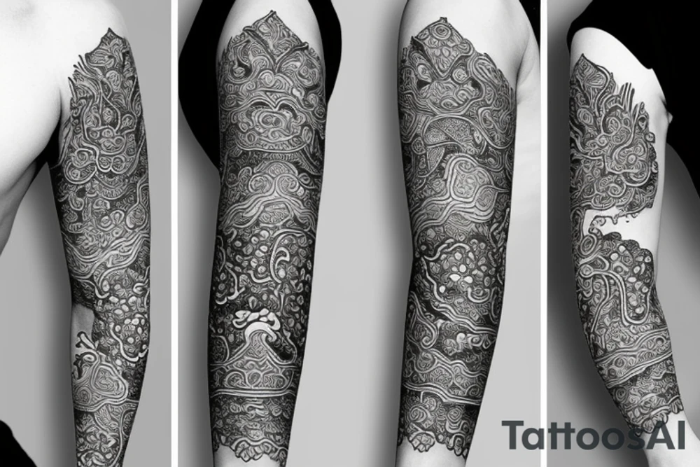 temple sleeve with oriental art tattoo idea