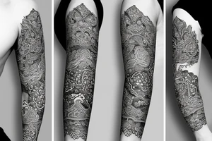 temple sleeve with oriental art tattoo idea