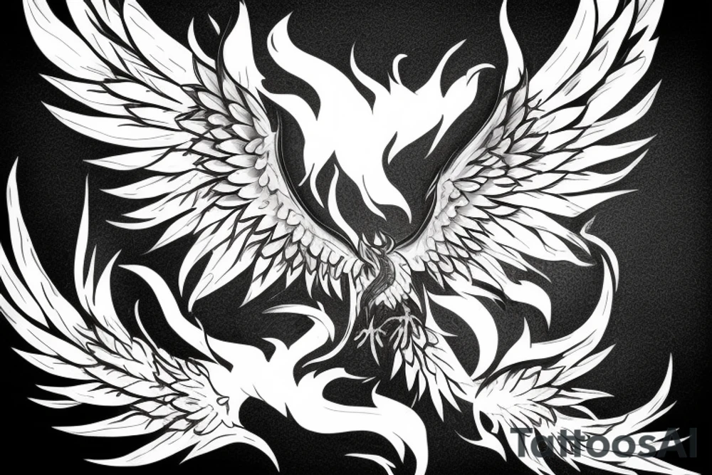 a phoenix that rises from flames and stretches its wings upward tattoo idea
