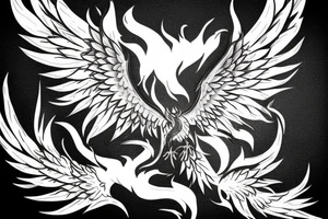a phoenix that rises from flames and stretches its wings upward tattoo idea