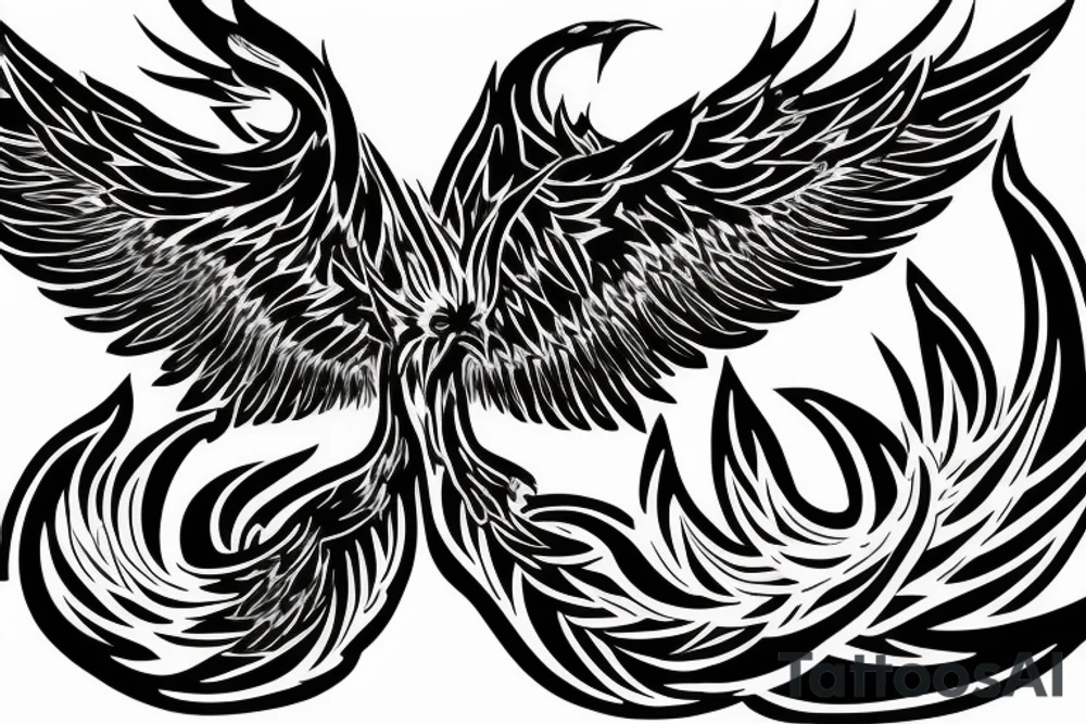 a phoenix that rises from flames and stretches its wings upward tattoo idea