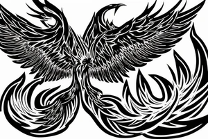 a phoenix that rises from flames and stretches its wings upward tattoo idea