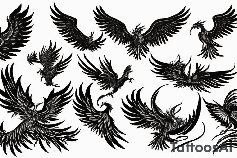 a phoenix that rises from flames and stretches its wings upward tattoo idea