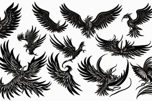a phoenix that rises from flames and stretches its wings upward tattoo idea