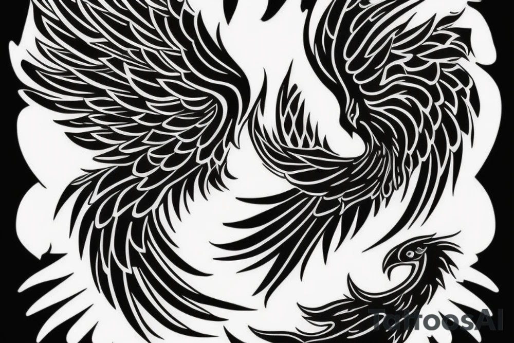 a phoenix that rises from flames and stretches its wings upward tattoo idea