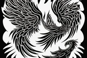 a phoenix that rises from flames and stretches its wings upward tattoo idea