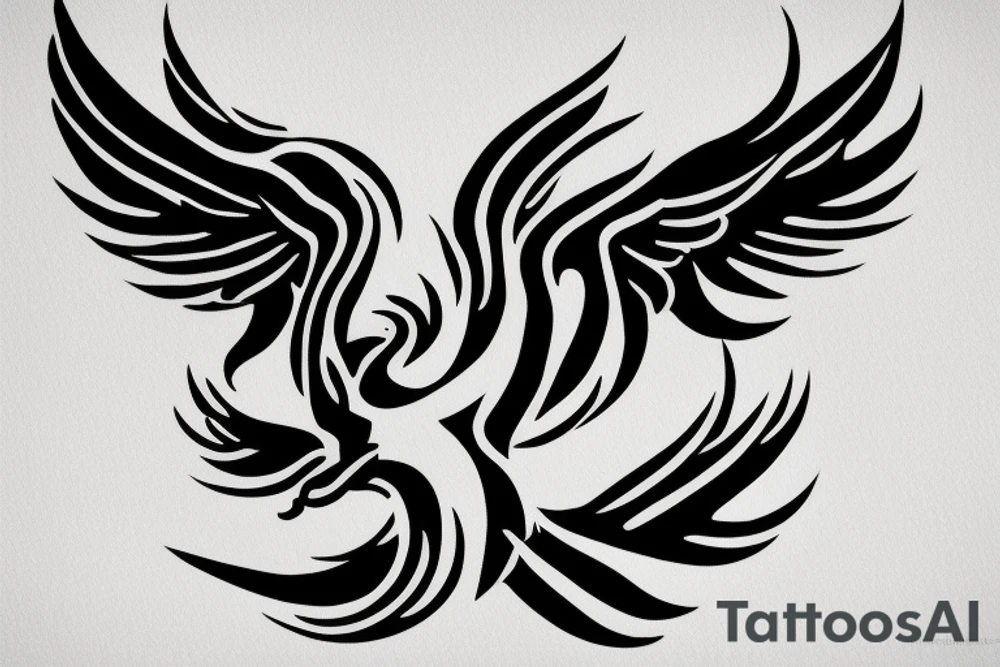 a phoenix that rises from flames and stretches its wings upward tattoo idea