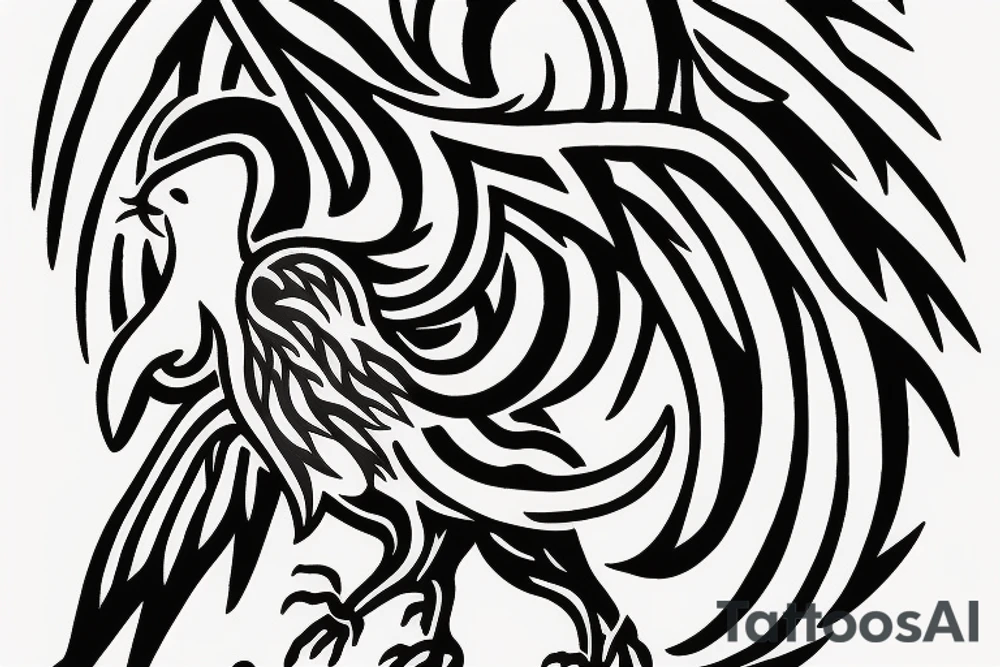 a phoenix that rises from flames and stretches its wings upward tattoo idea