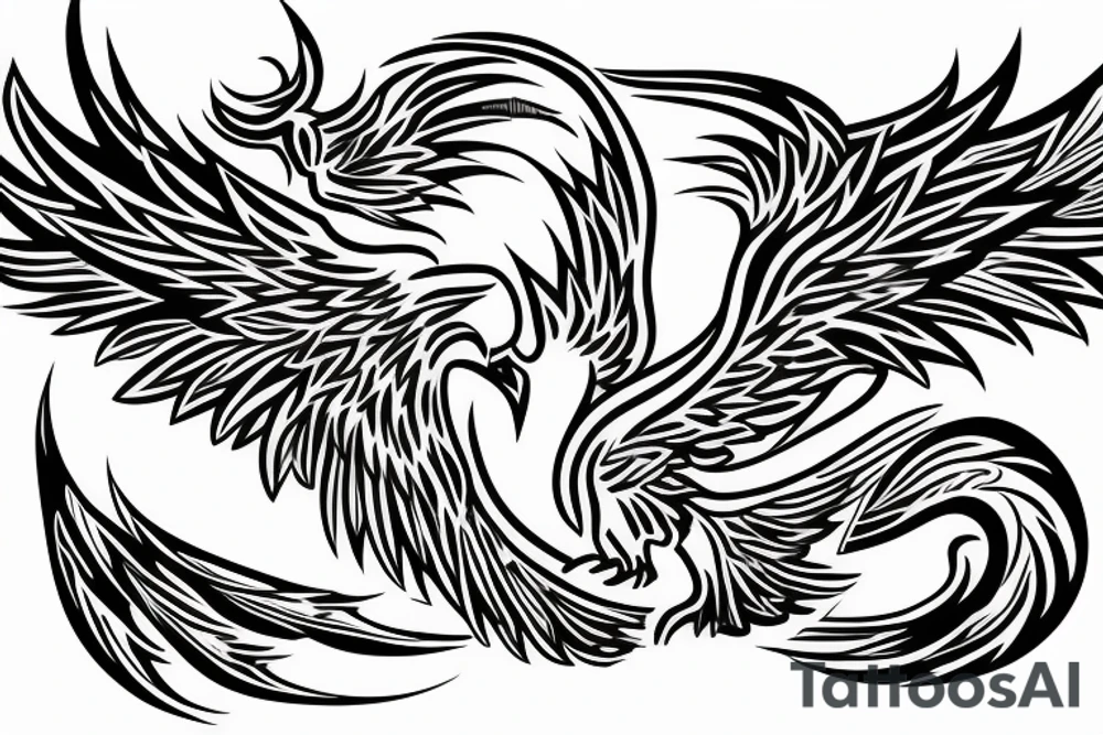 a phoenix that rises from flames and stretches its wings upward tattoo idea