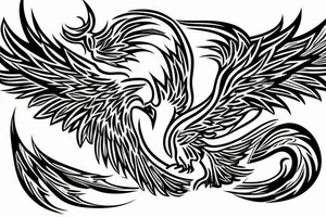 a phoenix that rises from flames and stretches its wings upward tattoo idea