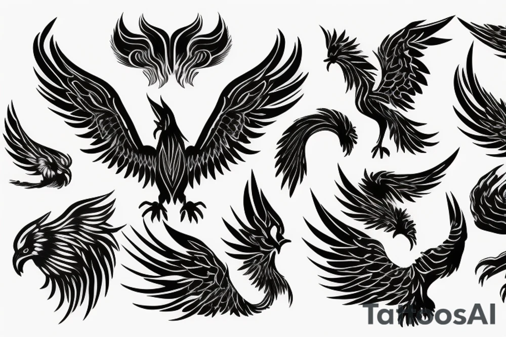 a phoenix that rises from flames and stretches its wings upward tattoo idea