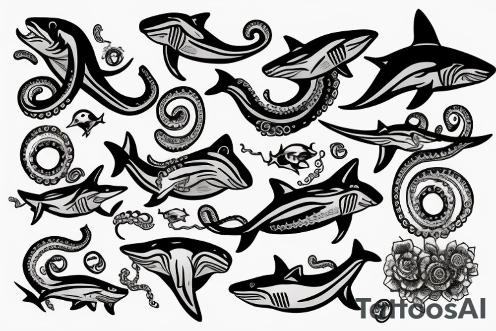 shark with octopus tattoo idea